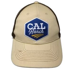 CAL Ranch Trucker Hat Beige Brown OS Mesh Snapback Patch Logo USA Tag Adjustable